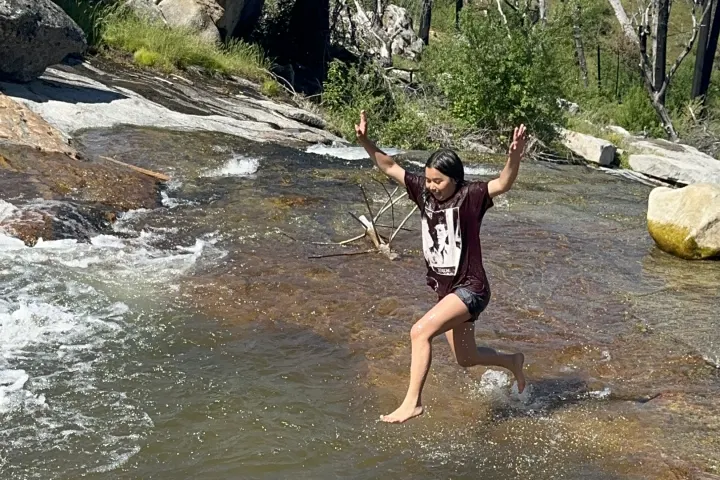 Family at the waterfall