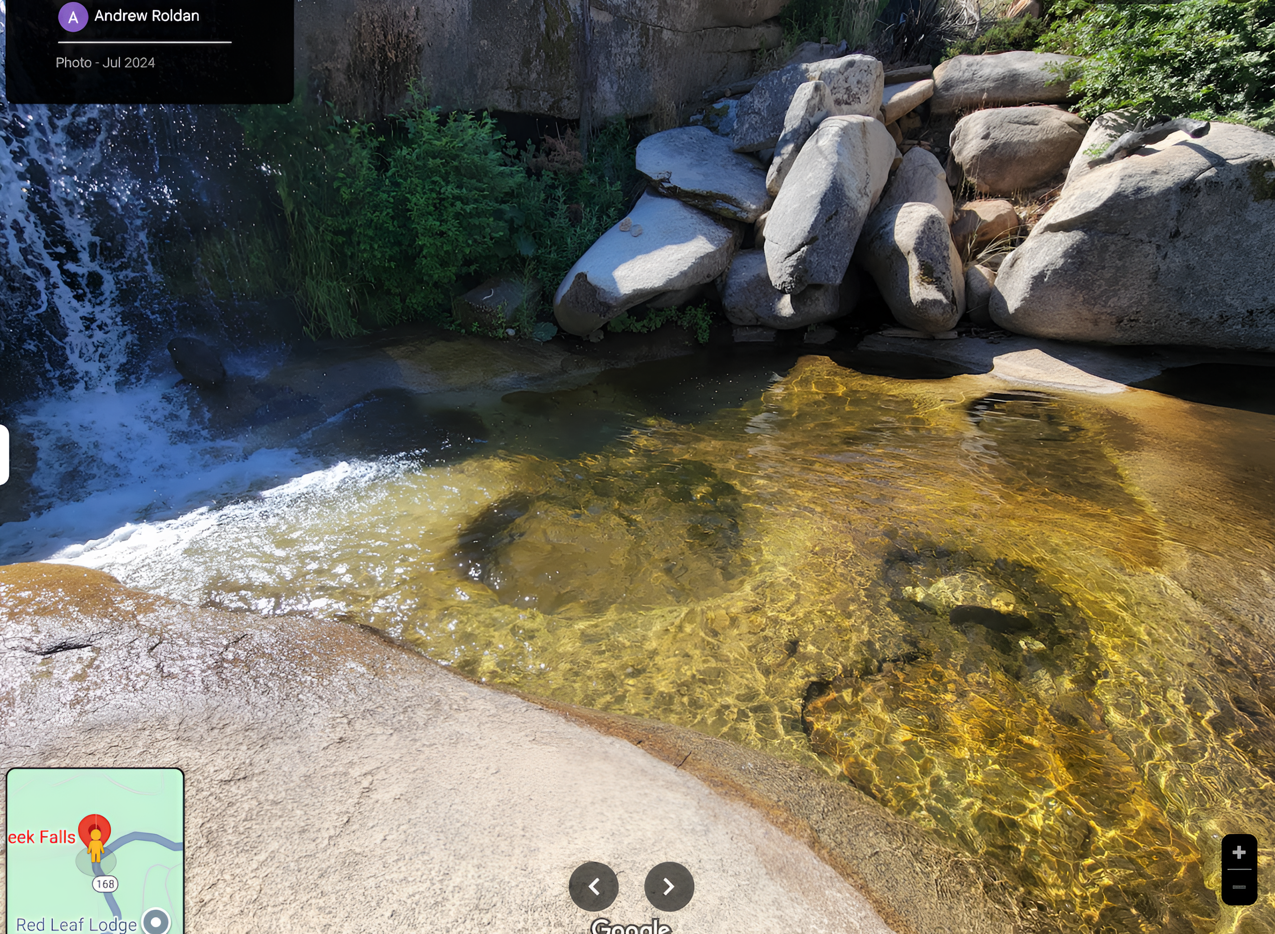 Musick Cove campsite with waterfall view